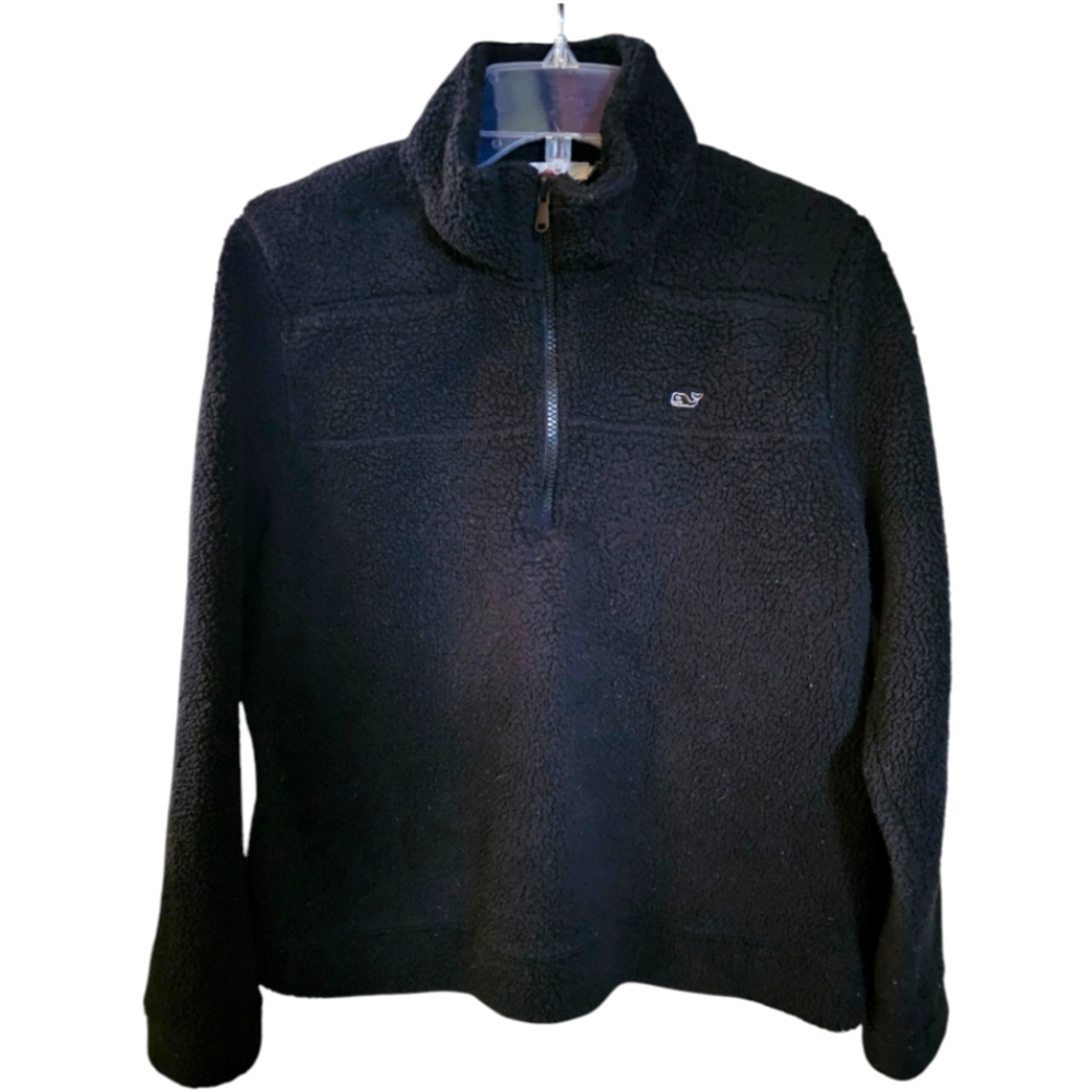 Vineyard Vines: Dark Black Sherpa Teddy plush pullover 1/4 zip. EUC